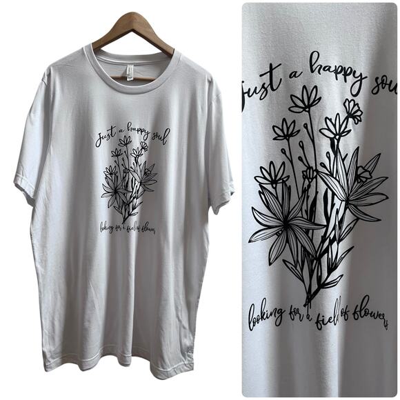 Bella Canvas White ‘Just A Happy Soul Looking For A Field of Flowers’ Tee 2XL - Picture 1 of 10